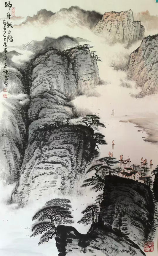 山水系列-归舟载夕阳